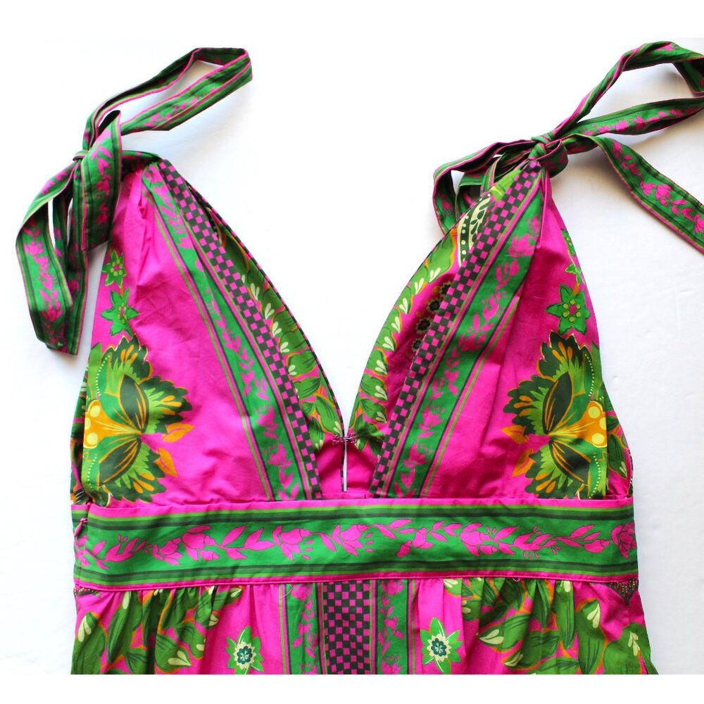 FARM Rio Ana Tapestry Midi Dress / Medium / Pink Floral Plunge - Picture 9 of 11